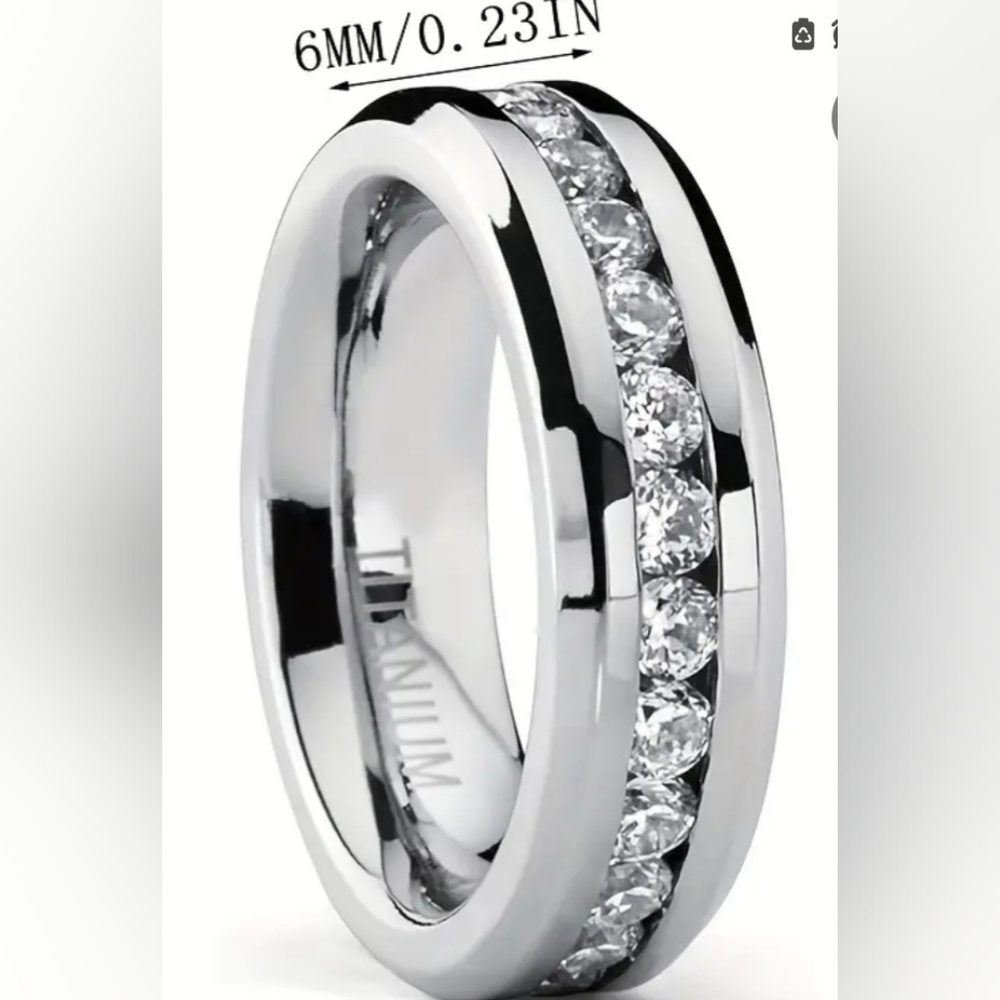 New MEN' ANNIVERSARY WEDDING BLING BAND RING 6MM GENUINE SIGNED TITANIUM 10.25